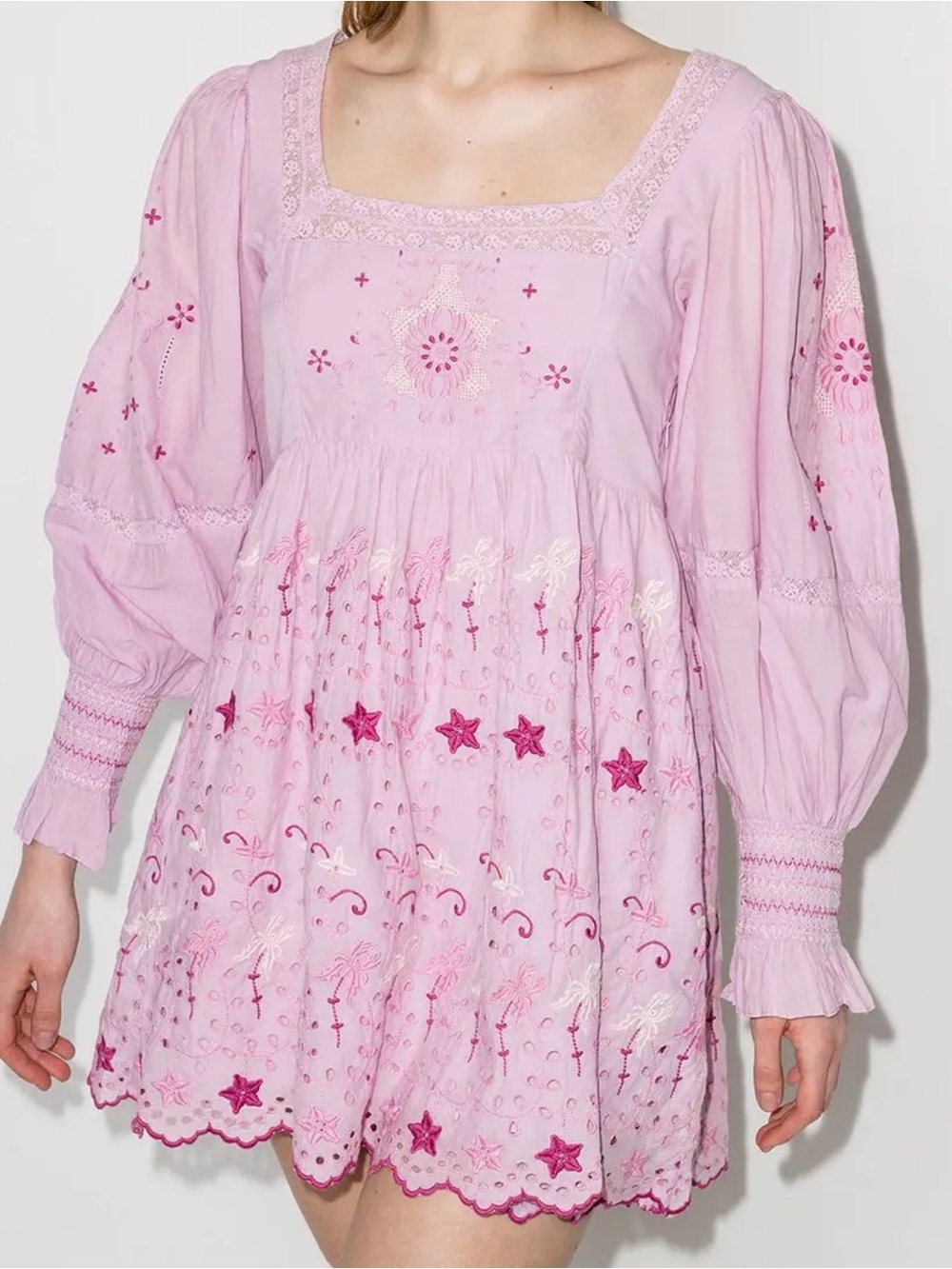 LoveShackFancy Freja Long Sleeve Mini Embroidered Dress - Size 6
